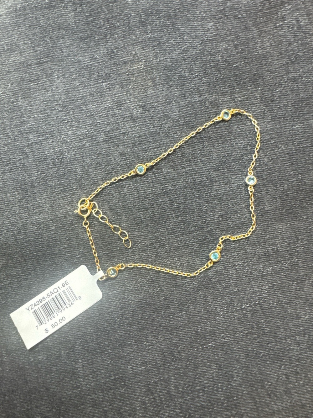 925 thai s steel Gold Tone Blue Crystal Station Bracelet - Unbranded